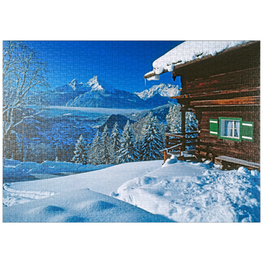 puzzleplate Hütte bei Metzenleiten gegen Watzmann (2713m), Berchtesgaden, Oberbayern 1000 Puzzle