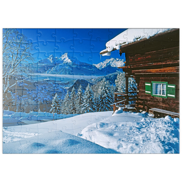 puzzleplate Hütte bei Metzenleiten gegen Watzmann (2713m), Berchtesgaden, Oberbayern 100 Puzzle
