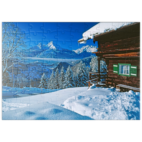 Darstellung des Puzzle Motivs Hütte bei Metzenleiten gegen Watzmann, Berchtesgaden, Oberbayern - Puzzleteile: 100