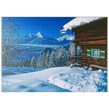 puzzleplate Hütte bei Metzenleiten gegen Watzmann (2713m), Berchtesgaden, Oberbayern 500 Puzzle