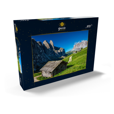 Am Grödner Joch gegen Sellagruppe und Langkofel (3181m), Dolomiten, Trentino-Südtirol 1000 Puzzle Schachtel Ansicht2