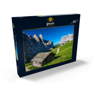 Am Grödner Joch gegen Sellagruppe und Langkofel (3181m), Dolomiten, Trentino-Südtirol 100 Puzzle Schachtel Ansicht2