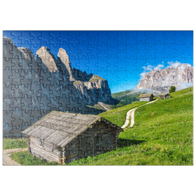 Darstellung des Puzzle-Motivs Am Grödner Joch gegen Sellagruppe und Langkofel (3181m), Dolomiten, Südtirol – Puzzleteile: 200