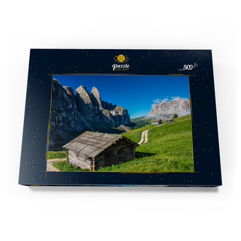Am Grödner Joch gegen Sellagruppe und Langkofel (3181m), Dolomiten, Trentino-Südtirol 500 Puzzle Schachtel Ansicht3