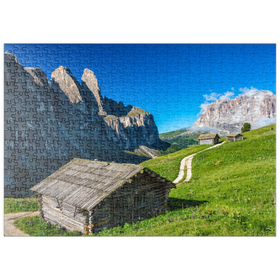 Darstellung des Puzzle-Motivs Am Grödner Joch gegen Sellagruppe und Langkofel (3181m), Dolomiten, Südtirol – Puzzleteile: 500