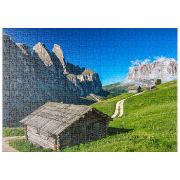 puzzleplate Am Grödner Joch gegen Sellagruppe und Langkofel (3181m), Dolomiten, Trentino-Südtirol 500 Puzzle