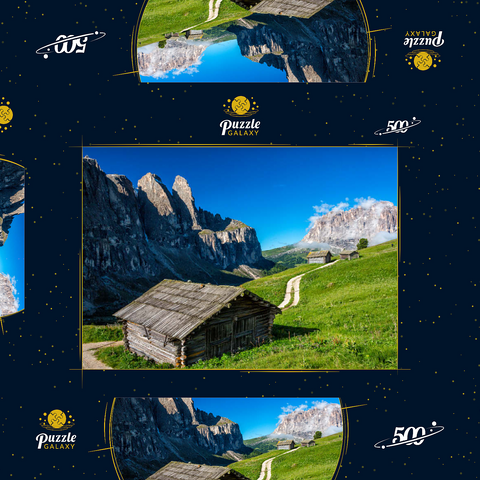 Am Grödner Joch gegen Sellagruppe und Langkofel (3181m), Dolomiten, Trentino-Südtirol 500 Puzzle Schachtel 3D Modell