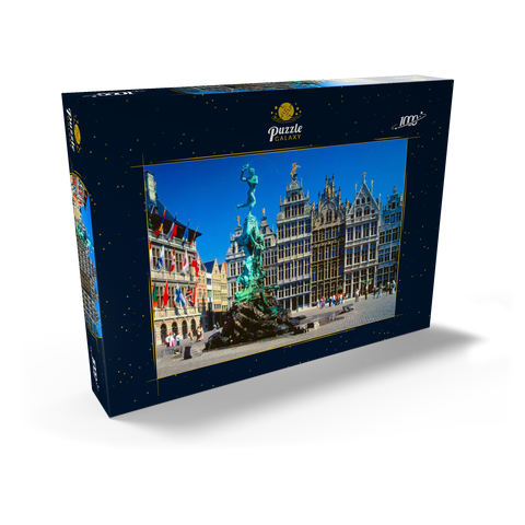 Grote Markt mit Zunfthäuser und Brabobrunnen, Antwerpen, Belgien 1000 Puzzle Schachtel Ansicht2