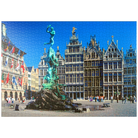 Darstellung des Puzzle-Motivs Grote Markt mit Zunfthäuser und Brabobrunnen, Antwerpen, Belgien – Puzzleteile: 1000