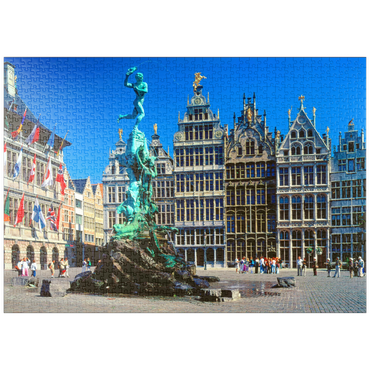 puzzleplate Grote Markt mit Zunfthäuser und Brabobrunnen, Antwerpen, Belgien 1000 Puzzle