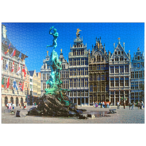 puzzleplate Grote Markt mit Zunfthäuser und Brabobrunnen, Antwerpen, Belgien 1000 Puzzle
