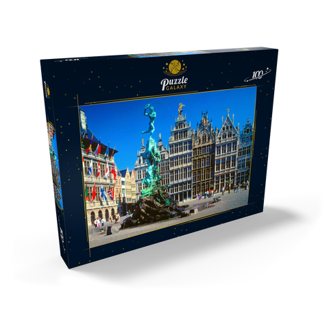 Grote Markt mit Zunfthäuser und Brabobrunnen, Antwerpen, Belgien 100 Puzzle Schachtel Ansicht2