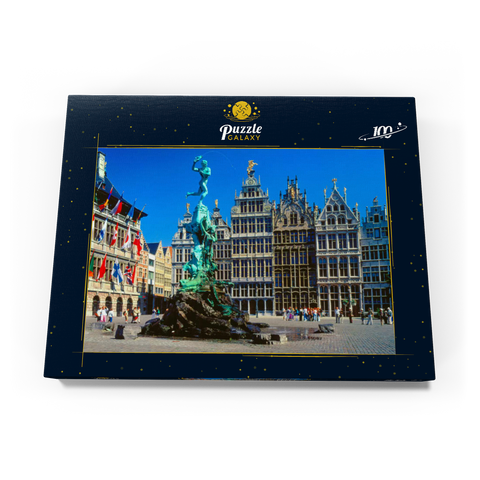 Grote Markt mit Zunfthäuser und Brabobrunnen, Antwerpen, Belgien 100 Puzzle Schachtel Ansicht3