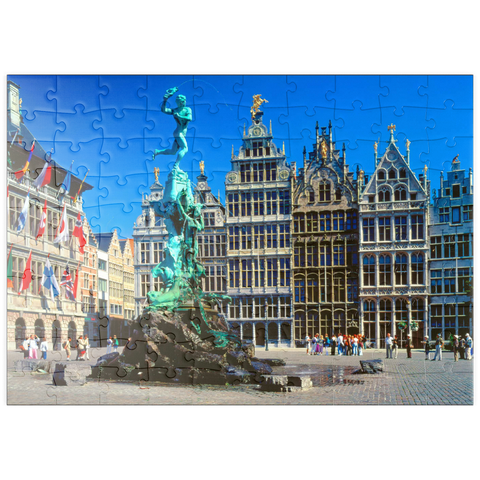 puzzleplate Grote Markt mit Zunfthäuser und Brabobrunnen, Antwerpen, Belgien 100 Puzzle