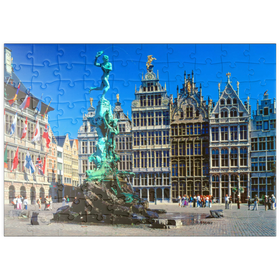 Darstellung des Puzzle Motivs Grote Markt mit Zunfthäuser und Brabobrunnen, Antwerpen, Belgien - Puzzleteile: 100