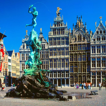 Grote Markt mit Zunfthäuser und Brabobrunnen, Antwerpen, Belgien 100 Puzzle 3D Modell