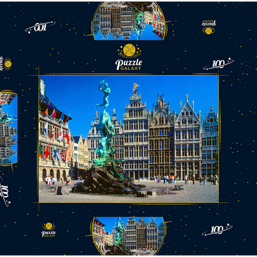 Grote Markt mit Zunfthäuser und Brabobrunnen, Antwerpen, Belgien 100 Puzzle Schachtel 3D Modell