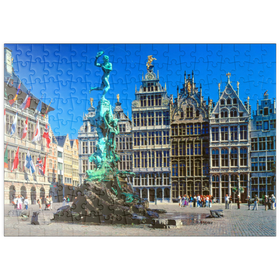 Darstellung des Puzzle Motivs Grote Markt mit Zunfthäuser und Brabobrunnen, Antwerpen, Belgien - Puzzleteile: 200
