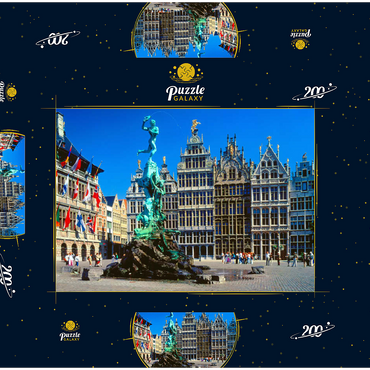 Grote Markt mit Zunfthäuser und Brabobrunnen, Antwerpen, Belgien 200 Puzzle Schachtel 3D Modell