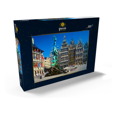 Grote Markt mit Zunfthäuser und Brabobrunnen, Antwerpen, Belgien 500 Puzzle Schachtel Ansicht2