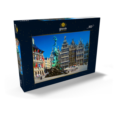 Grote Markt mit Zunfthäuser und Brabobrunnen, Antwerpen, Belgien 500 Puzzle Schachtel Ansicht2