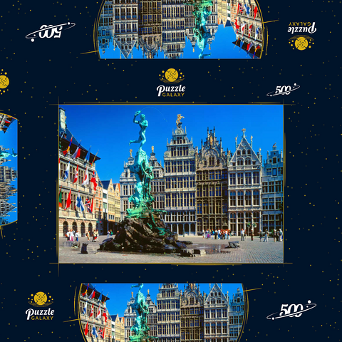 Grote Markt mit Zunfthäuser und Brabobrunnen, Antwerpen, Belgien 500 Puzzle Schachtel 3D Modell