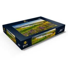 Darstellung des Puzzle Motivs Blick von der Aidlinger Höhe über den Riegsee in Richtung Murnau am Abend - Puzzleteile: 500