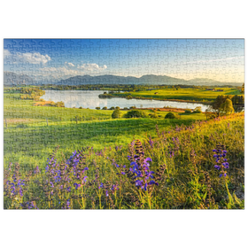 Darstellung des Puzzle Motivs Blick von der Aidlinger Höhe über den Riegsee in Richtung Murnau am Abend - Puzzleteile: 500