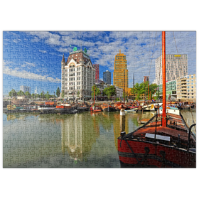 Darstellung des Puzzle Motivs Oudehaven mit dem Witte Huis, Rotterdam, Südholland, Niederlande - Puzzleteile: 500