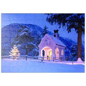 Darstellung des Puzzle Motivs Kapelle am Lautersee, Mittenwald, Oberbayern - Puzzleteile: 100