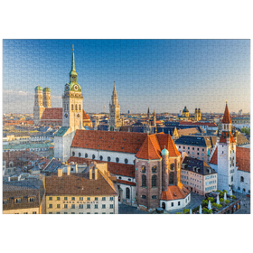 Darstellung des Puzzle-Motivs Altstadt mit der Kirche Alter Peter, Frauenkirche und Rathaus - München – Puzzleteile: 1000