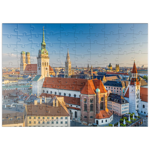 puzzleplate Altstadt mit der Kirche Alter Peter, Frauenkirche, Rathaus am Marienplatz und Altes Rathaus 100 Puzzle