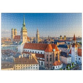 Darstellung des Puzzle-Motivs Altstadt mit der Kirche Alter Peter, Frauenkirche und Rathaus - München – Puzzleteile: 500