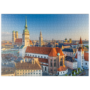 puzzleplate Altstadt mit der Kirche Alter Peter, Frauenkirche, Rathaus am Marienplatz und Altes Rathaus 500 Puzzle