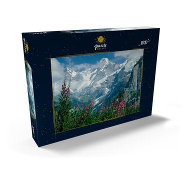 Blick von Mürren auf Eiger, Mönch und Jungfrau, Kanton Bern, Schweiz 1000 Puzzle Schachtel Ansicht2
