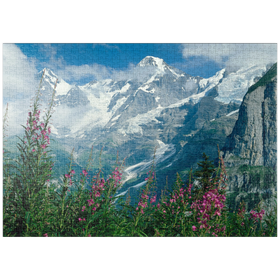 Darstellung des Puzzle-Motivs Blick von Mürren auf Eiger, Mönch und Jungfrau, Kanton Bern, Schweiz – Puzzleteile: 1000