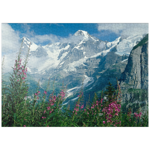 puzzleplate Blick von Mürren auf Eiger, Mönch und Jungfrau, Kanton Bern, Schweiz 1000 Puzzle
