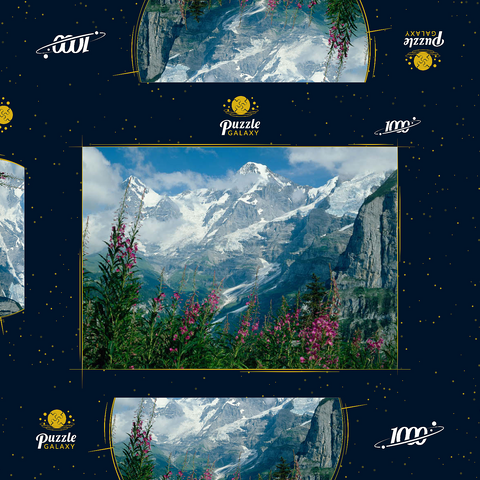 Blick von Mürren auf Eiger, Mönch und Jungfrau, Kanton Bern, Schweiz 1000 Puzzle Schachtel 3D Modell