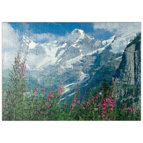 Darstellung des Puzzle-Motivs Blick von Mürren auf Eiger, Mönch und Jungfrau, Kanton Bern, Schweiz – Puzzleteile: 200