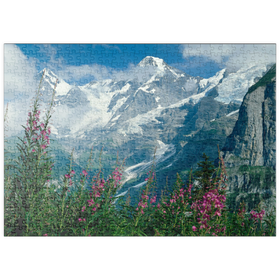 Darstellung des Puzzle-Motivs Blick von Mürren auf Eiger, Mönch und Jungfrau, Kanton Bern, Schweiz – Puzzleteile: 500