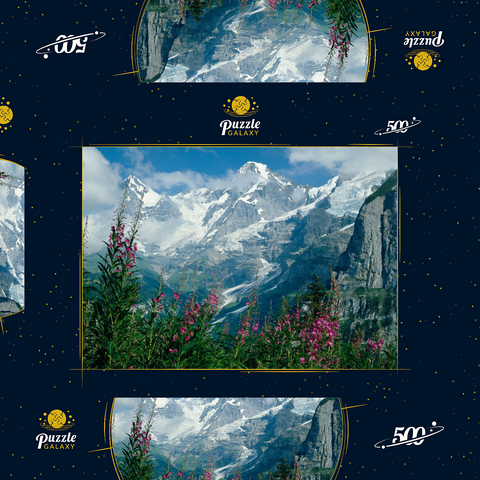 Blick von Mürren auf Eiger, Mönch und Jungfrau, Kanton Bern, Schweiz 500 Puzzle Schachtel 3D Modell