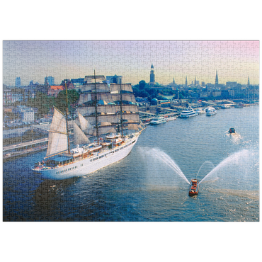 puzzleplate Begrüßung der Sea Cloud an den St. Pauli Landungsbrücken, Hamburg, Deutschland 1000 Puzzle