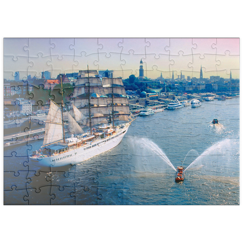 puzzleplate Begrüßung der Sea Cloud an den St. Pauli Landungsbrücken, Hamburg, Deutschland 100 Puzzle