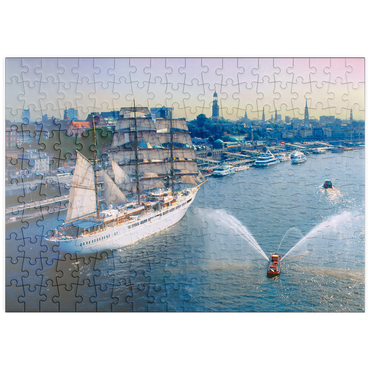 puzzleplate Begrüßung der Sea Cloud an den St. Pauli Landungsbrücken, Hamburg, Deutschland 200 Puzzle