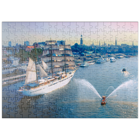 puzzleplate Begrüßung der Sea Cloud an den St. Pauli Landungsbrücken, Hamburg, Deutschland 200 Puzzle