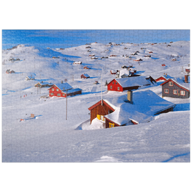 Darstellung des Puzzle-Motivs Blick über das Hüttendorf Ustaoset, Buskerud, Hallingdal, Norwegen – Puzzleteile: 1000