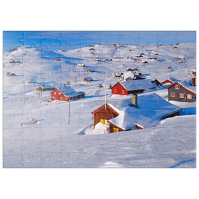 Darstellung des Puzzle Motivs Blick über das Hüttendorf Ustaoset, Buskerud, Hallingdal, Norwegen - Puzzleteile: 100