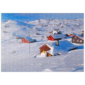 Darstellung des Puzzle-Motivs Blick über das Hüttendorf Ustaoset, Buskerud, Hallingdal, Norwegen – Puzzleteile: 200