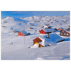 Darstellung des Puzzle-Motivs Blick über das Hüttendorf Ustaoset, Buskerud, Hallingdal, Norwegen – Puzzleteile: 500
