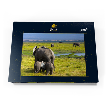 Elefanten (Loxodonta africana)  im Amboseli-Nationalpark 1000 Puzzle Schachtel Ansicht3